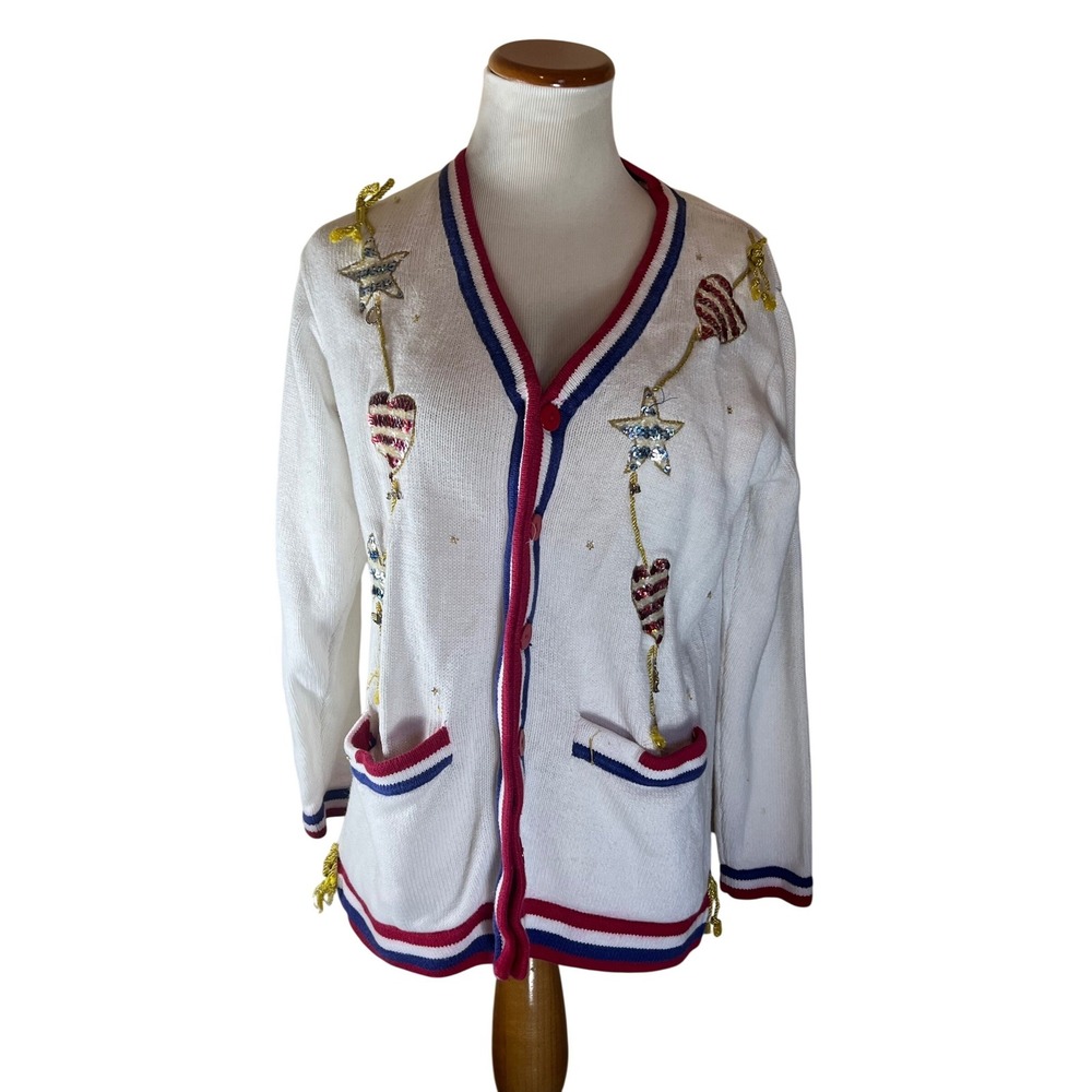 Vintage‎ Storybook Knits Patriotic America Embellished Granny Sweater Small